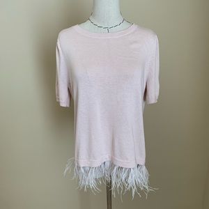 Halogen Pink Ostrich Feather Trim Sweater Top Fun Party Glam Medium